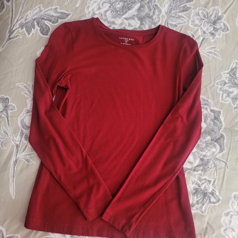 Lands' End Long Sleeved Maroon Cotton/Rayon Crew Neck T Shirt Size XS NWOT